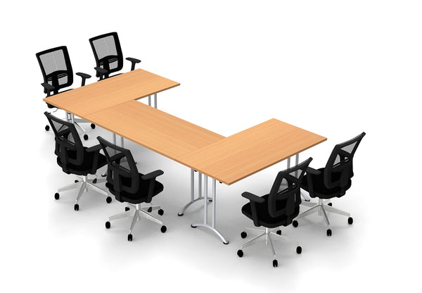 6 Person Tables Conference Meeting Seminar Training Tables & Chairs Set Includes Tables and Chairs Commercial Adjustable Manager Chairs (Chair Color Black/Table Color Beech) Model 9055 9 Piece Set