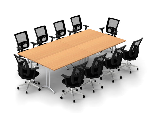 10 Person Tables Conference Meeting Seminar Training Tables & Chairs Set Includes Tables and Chairs Commercial Adjustable Manager Chairs (Chair Color Black/Table Color Beech) Model 9059 14 Piece Set