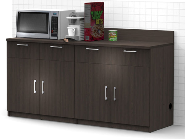 BREAKtime Kitchen Buffet Sideboard Coffee Break Lunch Staff Room Kitchenette Color Espresso – Factory Assembled, Complete Set Modular Furniture Items ONLY - Model 9019 2 pc 72 inch Width