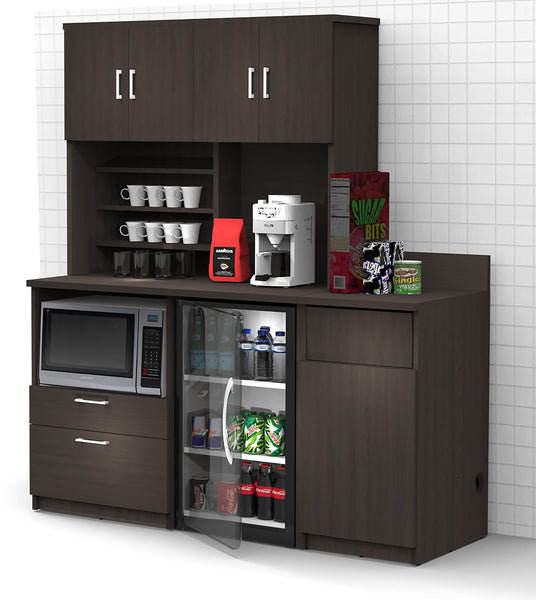 BREAKtime Kitchen Buffet Sideboard Coffee Break Lunch Staff Room Kitchenette Color Espresso – Factory Assembled, Complete Set Modular Furniture Items ONLY - Model 9013 3 pc 66 inch Width