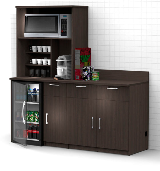 BREAKtime Kitchen Buffet Sideboard Coffee Break Lunch Staff Room Kitchenette Color Espresso – Factory Assembled, Complete Set Modular Furniture Items ONLY - Model 9024 3 pc 72 inch Width