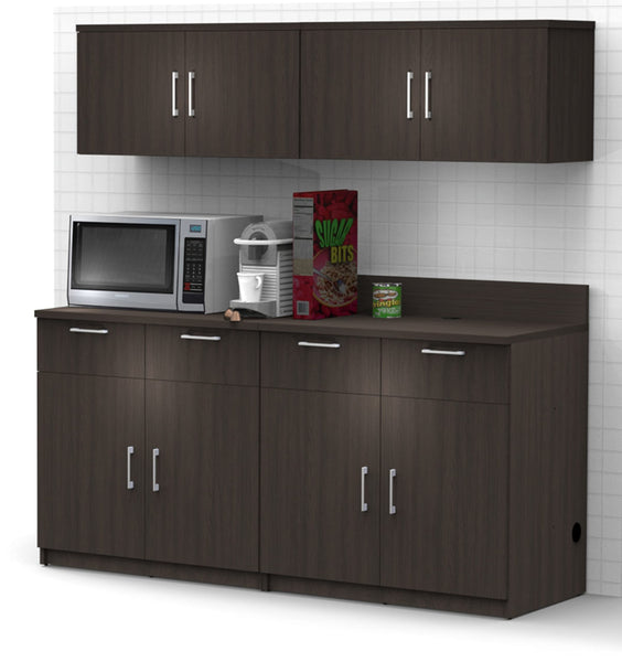 BREAKtime Kitchen Buffet Sideboard Coffee Break Lunch Staff Room Kitchenette Color Espresso – Factory Assembled, Complete Set Modular Furniture Items ONLY - Model 9029 4 pc 72 inch Width