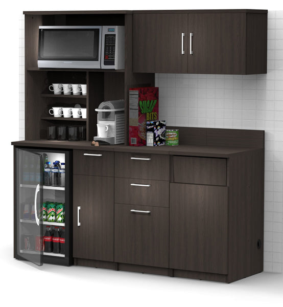 BREAKtime Kitchen Buffet Sideboard Coffee Break Lunch Staff Room Kitchenette Color Espresso – Factory Assembled, Complete Set Modular Furniture Items ONLY - Model 9033 5 pc 72 inch Width