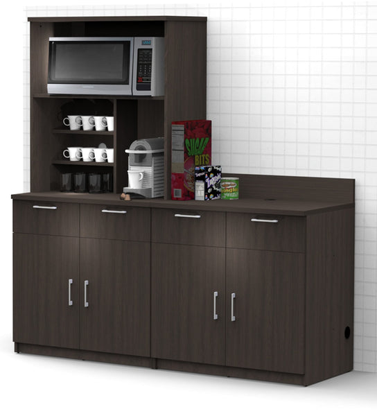 BREAKtime Kitchen Buffet Sideboard Coffee Break Lunch Staff Room Kitchenette Color Espresso – Factory Assembled, Complete Set Modular Furniture Items ONLY - Model 9023 3 pc 72 inch Width