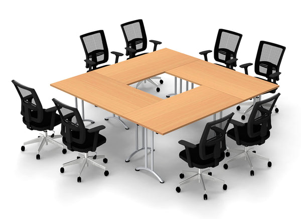 8 Person Tables Conference Meeting Seminar Training Tables & Chairs Set Includes Tables and Chairs Commercial Adjustable Manager Chairs (Chair Color Black/Table Color Beech) Model 9057 12 Piece Set