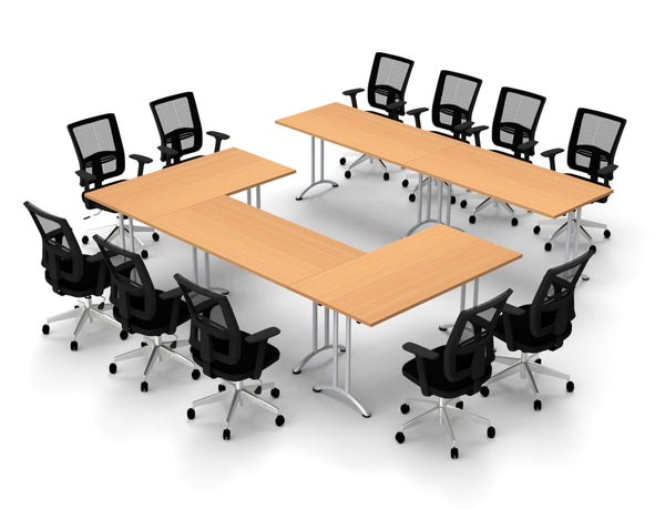 11 Person Tables Conference Meeting Seminar Training Tables & Chairs Set Includes Tables and Chairs Commercial Adjustable Manager Chairs (Chair Color Black/Table Color Beech) Model 9063 16 Piece Set