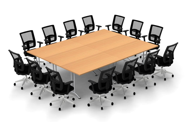 14 Person Tables Conference Meeting Seminar Training Tables & Chairs Set Includes Tables and Chairs Commercial Adjustable Manager Chairs (Chair Color Black/Table Color Beech) Model 9069 20 Piece Set