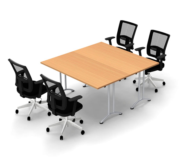 4 Person Tables Conference Meeting Seminar Training Tables & Chairs Set Includes Tables and Chairs Commercial Adjustable Manager Chairs (Chair Color Black/Table Color Beech) Model 9051 6 Piece Set