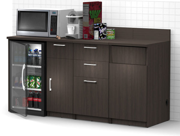 BREAKtime Kitchen Buffet Sideboard Coffee Break Lunch Staff Room Kitchenette Color Espresso – Factory Assembled, Complete Set Modular Furniture Items ONLY - Model 9021 3 pc 72 inch Width