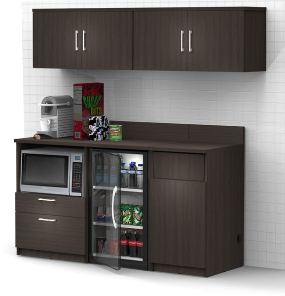 BREAKtime Kitchen Buffet Sideboard Coffee Break Lunch Staff Room Kitchenette Color Espresso – Factory Assembled, Complete Set Modular Furniture Items ONLY - Model 9014 4 pc 66 inch Width