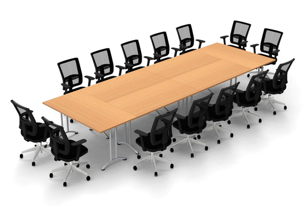 14 Person Tables Conference Meeting Seminar Training Tables & Chairs Set Includes Tables and Chairs Commercial Adjustable Manager Chairs (Chair Color Black/Table Color Beech) Model 9067 20 Piece Set