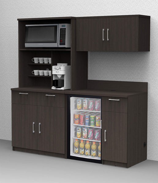 BREAKtime Kitchen Buffet Sideboard Coffee Break Lunch Staff Room Kitchenette Color Espresso – Factory Assembled, Complete Set Modular Furniture Items ONLY - Model 9032 4 pc 72 inch Width