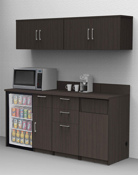 BREAKtime Kitchen Buffet Sideboard Coffee Break Lunch Staff Room Kitchenette Color Espresso – Factory Assembled, Complete Set Modular Furniture Items ONLY - Model 9030 5 pc 72 inch Width