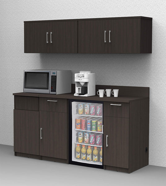 BREAKtime Kitchen Buffet Sideboard Coffee Break Lunch Staff Room Kitchenette Color Espresso – Factory Assembled, Complete Set Modular Furniture Items ONLY - Model 9031 4 pc 72 inch Width