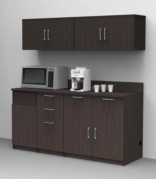 BREAKtime Kitchen Buffet Sideboard Coffee Break Lunch Staff Room Kitchenette Color Espresso – Factory Assembled, Complete Set Modular Furniture Items ONLY - Model 9027 5 pc 72 inch Width