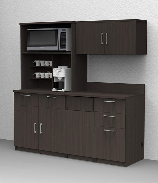 BREAKtime Kitchen Buffet Sideboard Coffee Break Lunch Staff Room Kitchenette Color Espresso – Factory Assembled, Complete Set Modular Furniture Items ONLY - Model 9026 5 pc 72 inch Width