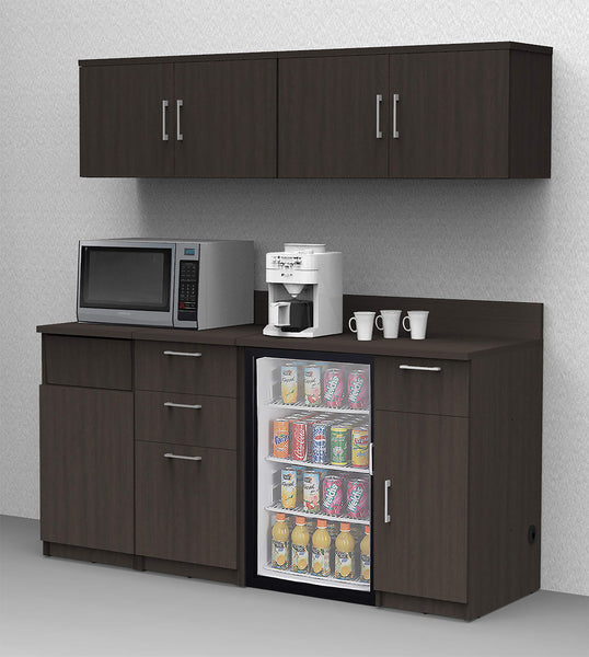 BREAKtime Kitchen Buffet Sideboard Coffee Break Lunch Staff Room Kitchenette Color Espresso – Factory Assembled, Complete Set Modular Furniture Items ONLY - Model 9028 5 pc 72 inch Width