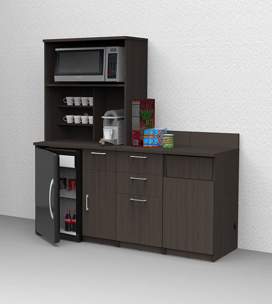 BREAKtime Kitchen Buffet Sideboard Coffee Break Lunch Staff Room Kitchenette Color Espresso – Factory Assembled, Complete Set Modular Furniture Items ONLY - Model 9025 4 pc 72 inch Width