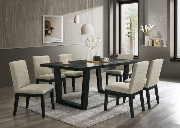 Dining Room Kitchen Table Chairs Set Model 9004 7pc Color Ebony Complete Set 1 Table with 6 Chairs